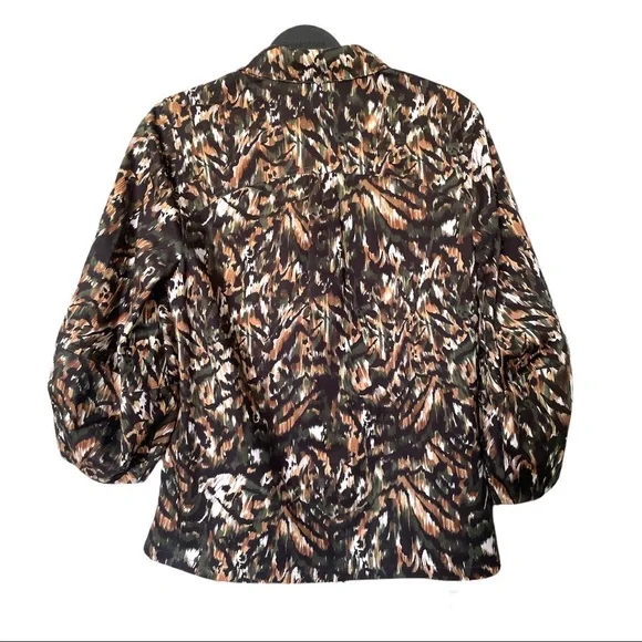 NWT Ted Baker London Evrett Lantern Sleeve Jungle Print Top, Khaki/Multi Size 4